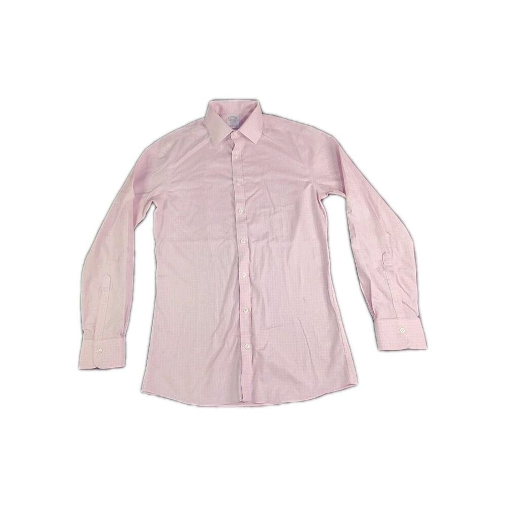 Brooks Brothers Soho Fit Button Down Shirt Men Sz 14.5-32 Pink Plaid Stretch C35